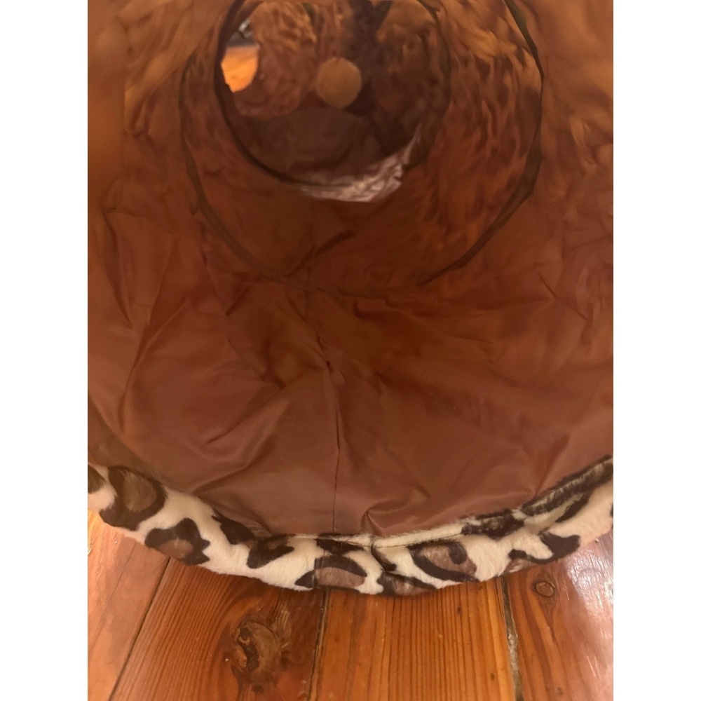 Leopard Print 3-Way Cat Tunnel Collapsible Pet Play Tube with Hanging Toy - Picture 9 of 11